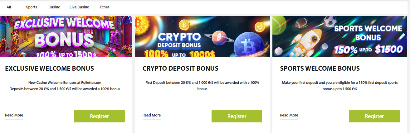 Rolletto Casino Bonuses
